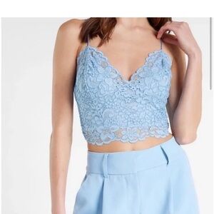 Express Light Blue Lace Crop Top